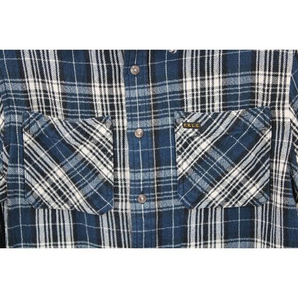 Polo Ralph Lauren Boy's Button Up Shirt  Plaid  Large 14-16 Medium Weight Blue - Picture 3 of 9